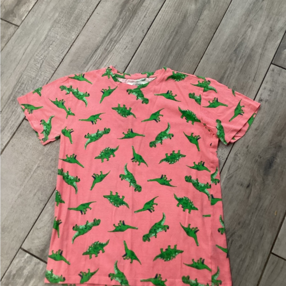 Oster Pink Tee with Green Dinosaur Pattern size small #2